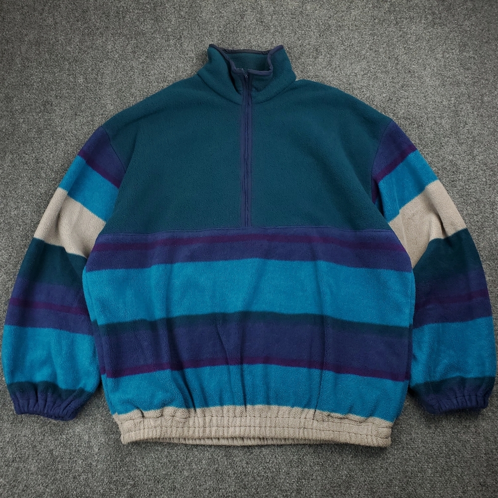 Vintage 80s 90s Fleece Pullover Half Zip Sweater Sweatshirt Talon Colorblock